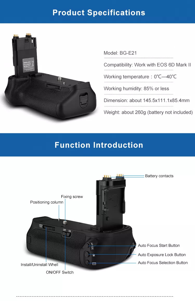 Batteriegriffe BG-E21 für Canon EOS 6D Mark II Spiegelreflexkameras