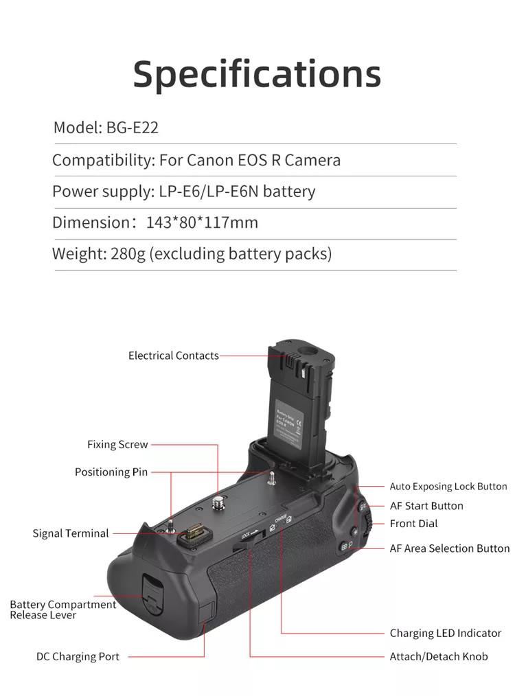 Poignées de batterie BG-E22 pour Canon EOS R