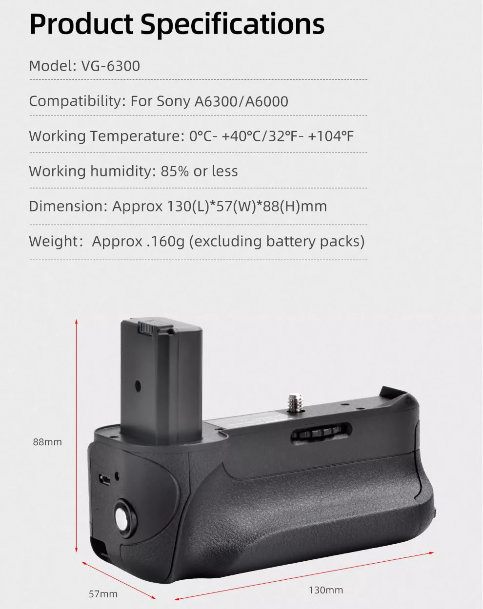 Poignées de batterie pour Sony A6000