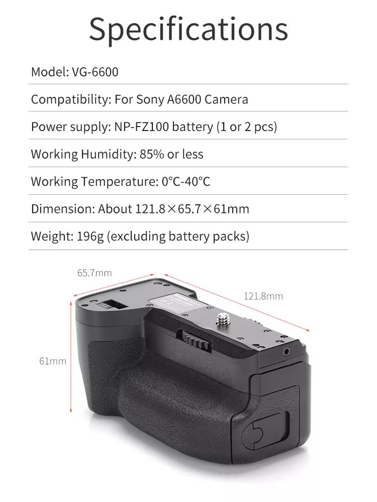 Poignées de batterie pour Sony A6600