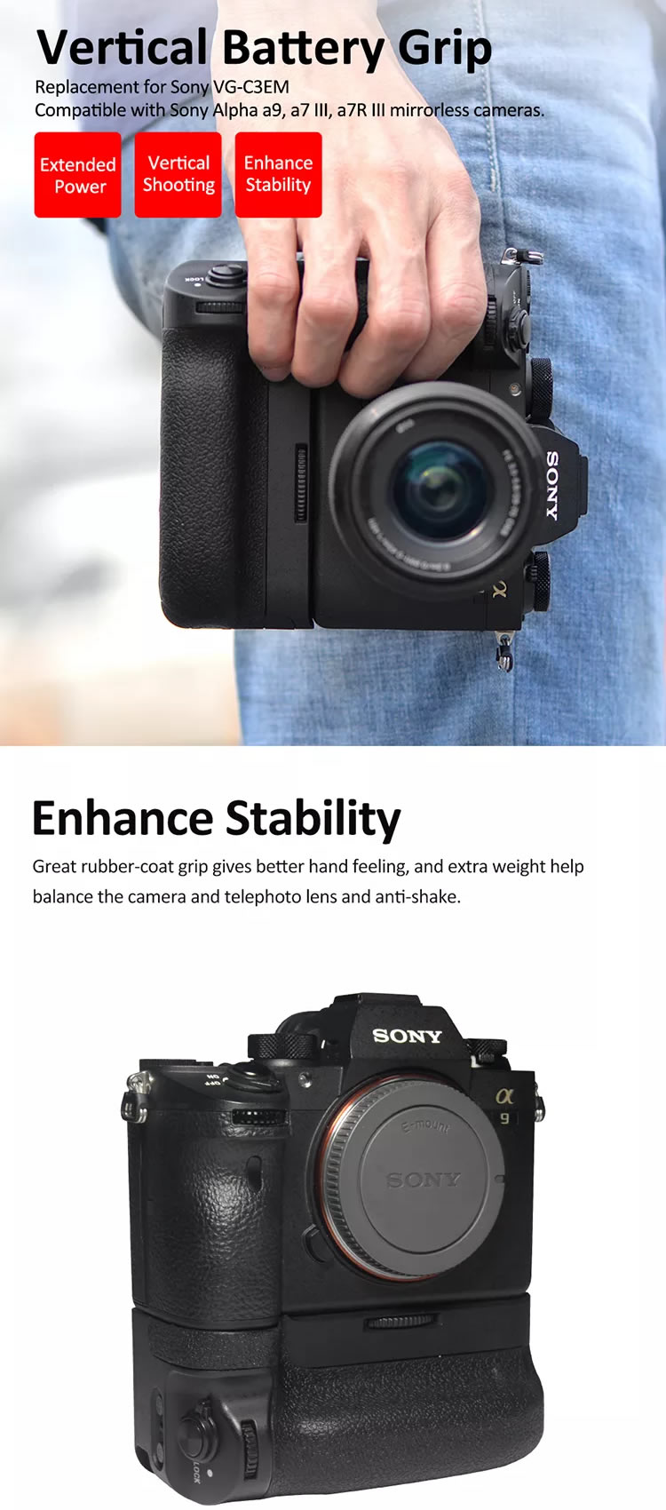 Poignées de batterie pour Sony A7R III