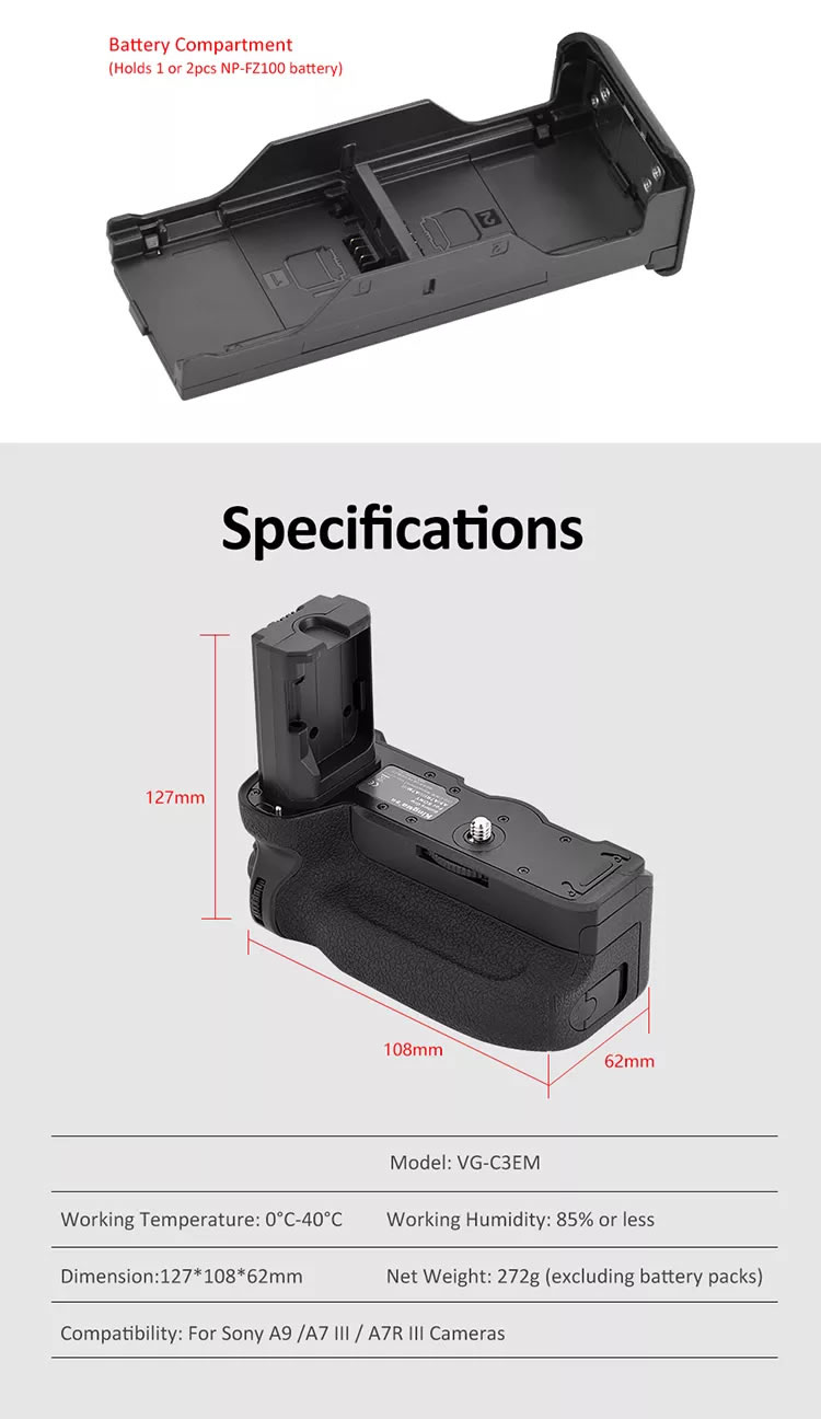 Poignées de batterie pour Sony A9